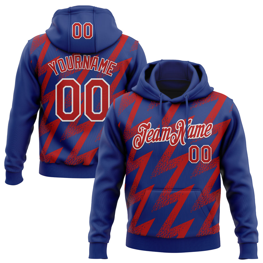 Custom Stitched Royal Red-White 3D Pattern Design Zigzag Shape Sports Pullover Sweatshirt Hoodie
