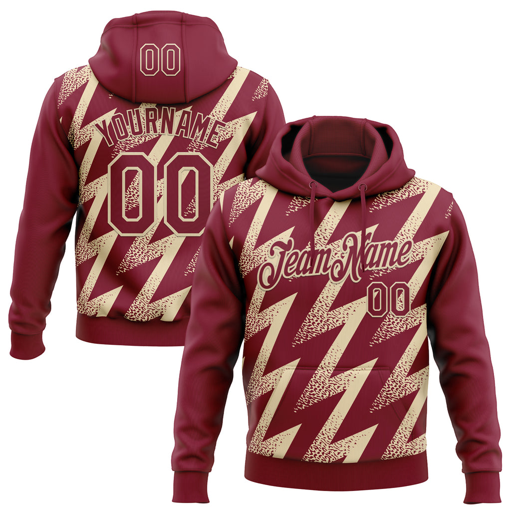 Custom Stitched Crimson Cream 3D Pattern Design Zigzag Shape Sports Pullover Sweatshirt Hoodie