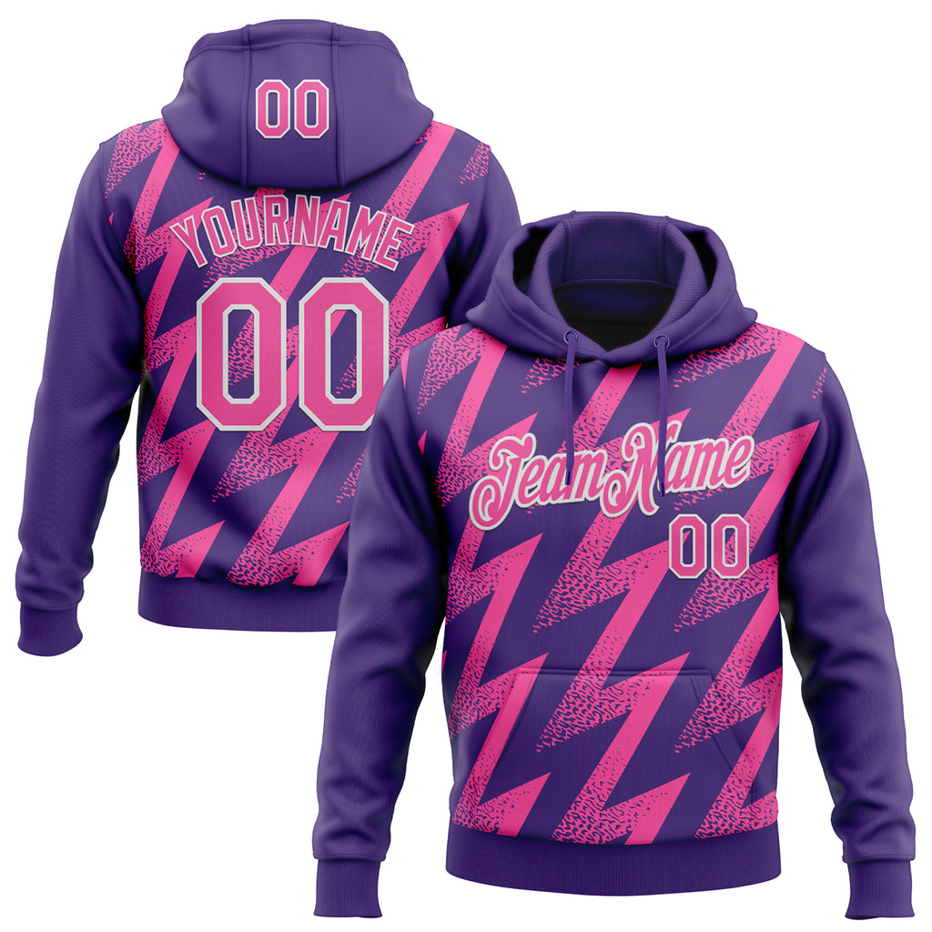 Custom Stitched Purple Pink-White 3D Pattern Design Zigzag Shape Sports Pullover Sweatshirt Hoodie