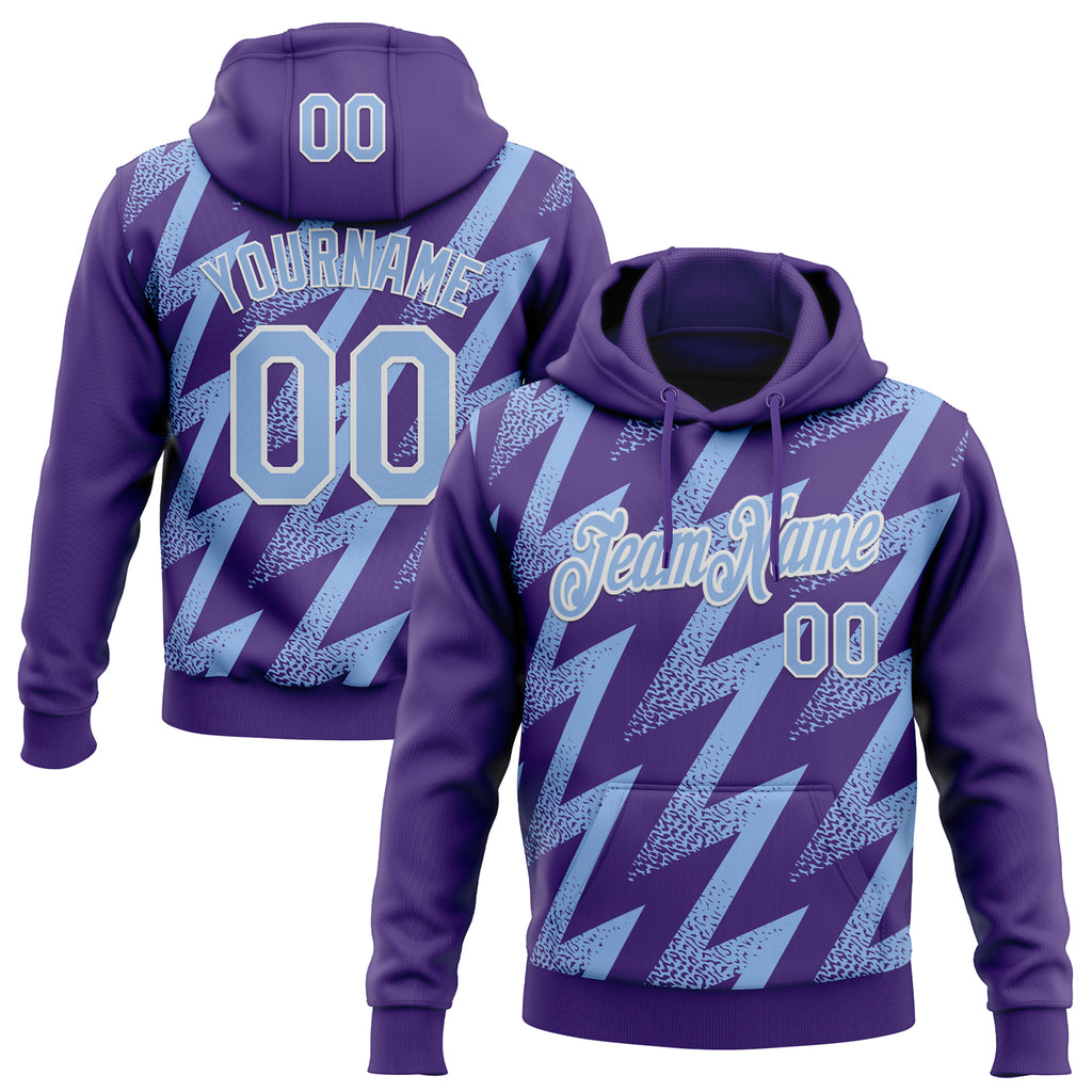 Custom Stitched Purple Light Blue-White 3D Pattern Design Zigzag Shape Sports Pullover Sweatshirt Hoodie