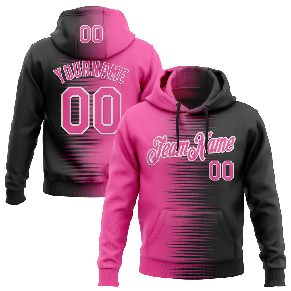 Custom Stitched Black Pink-White 3D Pattern Design Gradient Line Sports Pullover Sweatshirt Hoodie