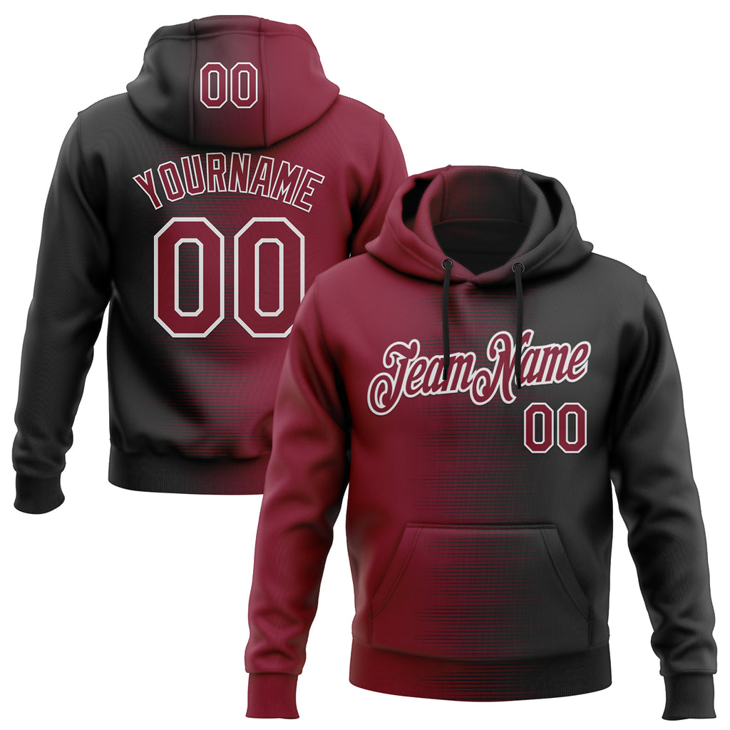 Custom Stitched Black Crimson-White 3D Pattern Design Gradient Line Sports Pullover Sweatshirt Hoodie