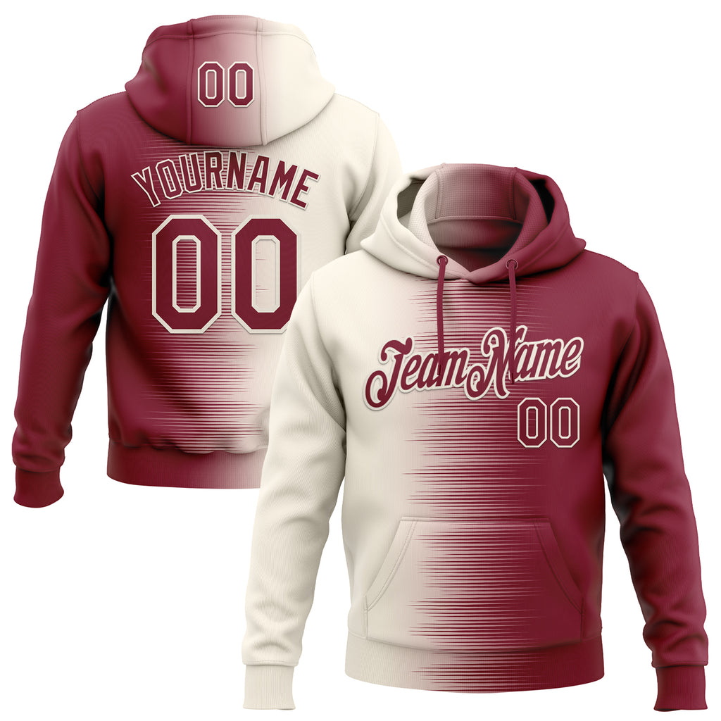 Custom Stitched Crimson Cream 3D Pattern Design Gradient Line Sports Pullover Sweatshirt Hoodie