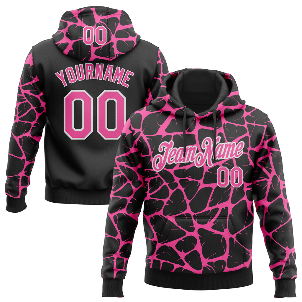 Custom Stitched Black Pink-White 3D Pattern Design Abstract Network Sports Pullover Sweatshirt Hoodie