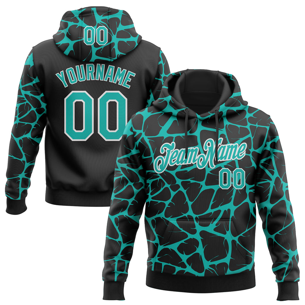 Custom Stitched Black Aqua-White 3D Pattern Design Abstract Network Sports Pullover Sweatshirt Hoodie
