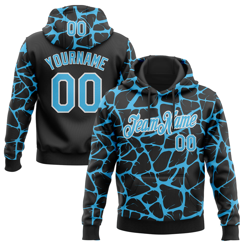 Custom Stitched Black Sky Blue-White 3D Pattern Design Abstract Network Sports Pullover Sweatshirt Hoodie