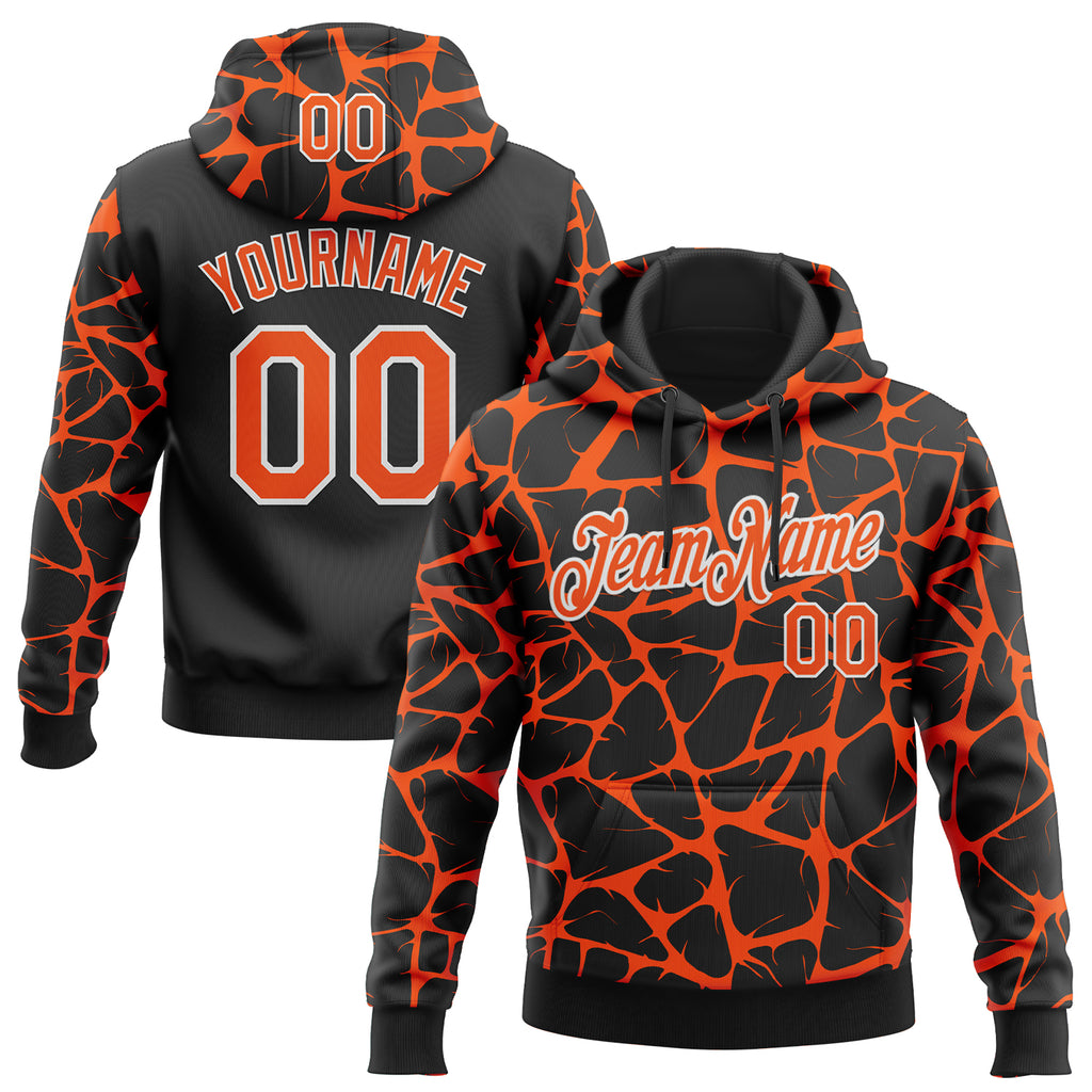 Custom Stitched Black Orange-White 3D Pattern Design Abstract Network Sports Pullover Sweatshirt Hoodie