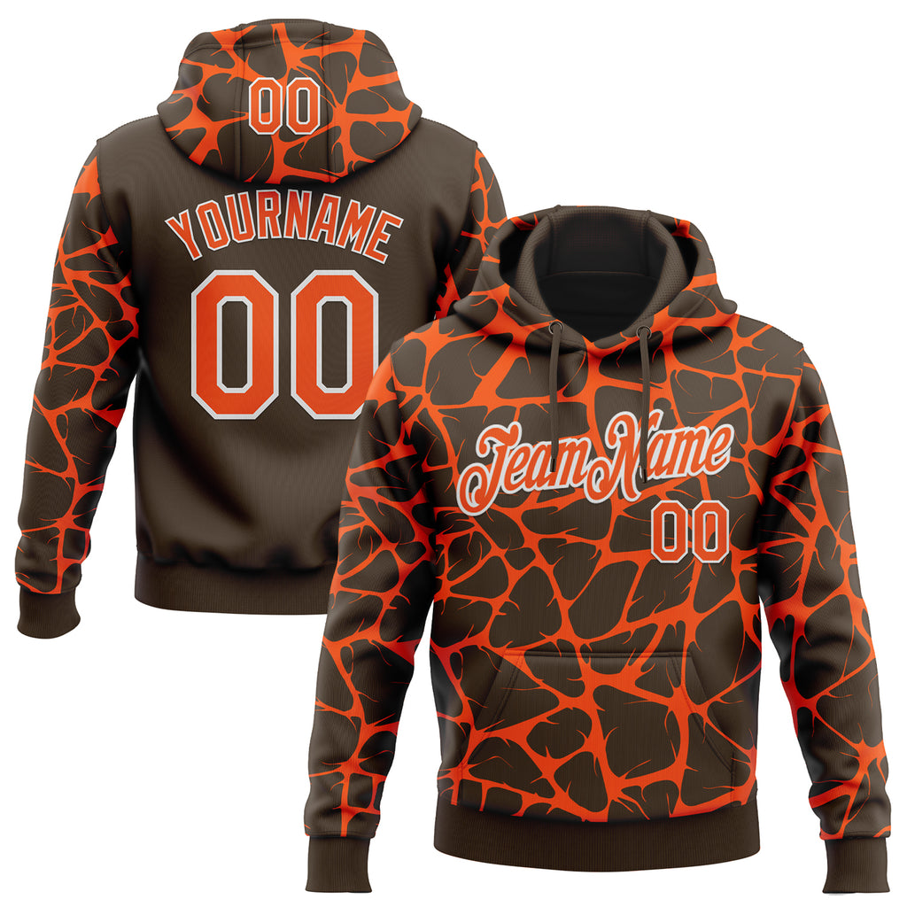 Custom Stitched Brown Orange-White 3D Pattern Design Abstract Network Sports Pullover Sweatshirt Hoodie