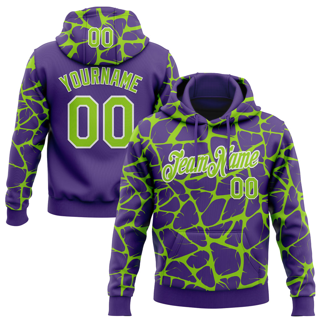 Custom Stitched Purple Neon Green-White 3D Pattern Design Abstract Network Sports Pullover Sweatshirt Hoodie