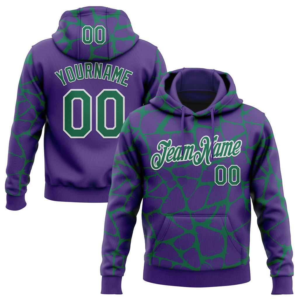 Custom Stitched Purple Kelly Green-White 3D Pattern Design Abstract Network Sports Pullover Sweatshirt Hoodie