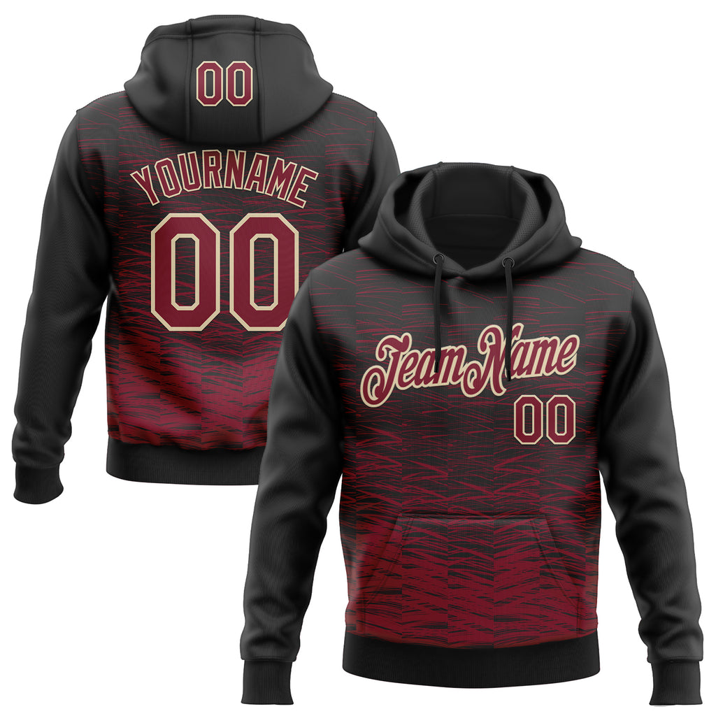 Custom Stitched Black Crimson-Cream 3D Pattern Design Line Sports Pullover Sweatshirt Hoodie