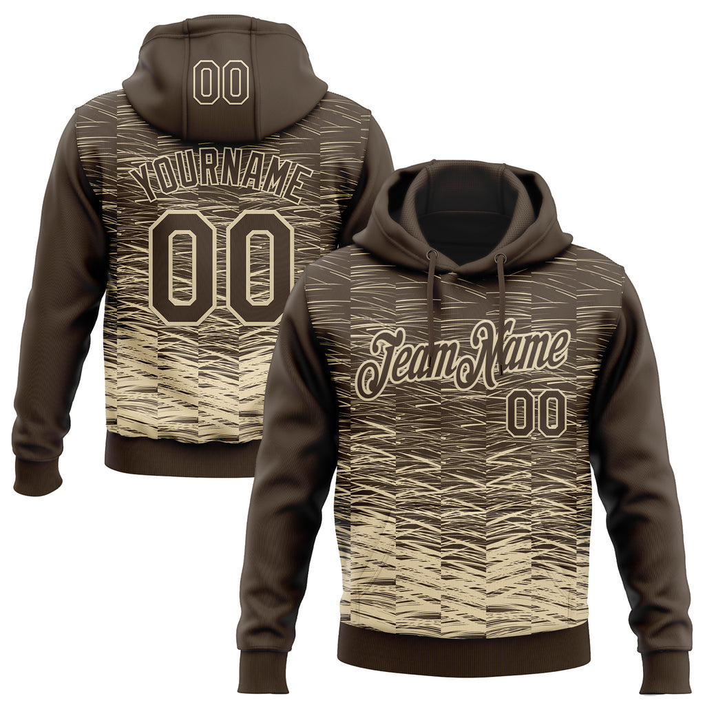Custom Stitched Brown Cream 3D Pattern Design Line Sports Pullover Sweatshirt Hoodie