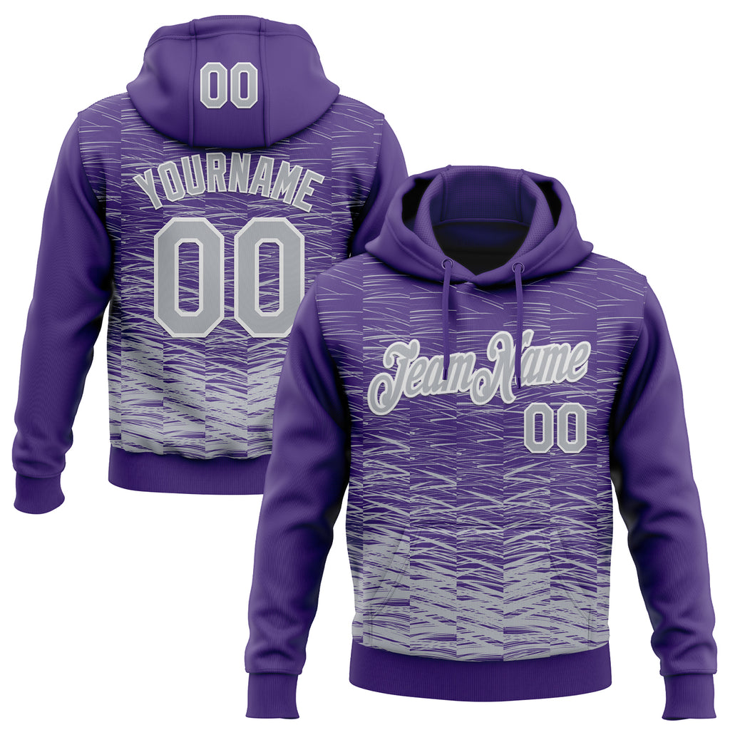 Custom Stitched Purple Gray-White 3D Pattern Design Line Sports Pullover Sweatshirt Hoodie
