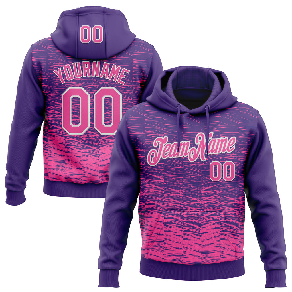 Custom Stitched Purple Pink-White 3D Pattern Design Line Sports Pullover Sweatshirt Hoodie