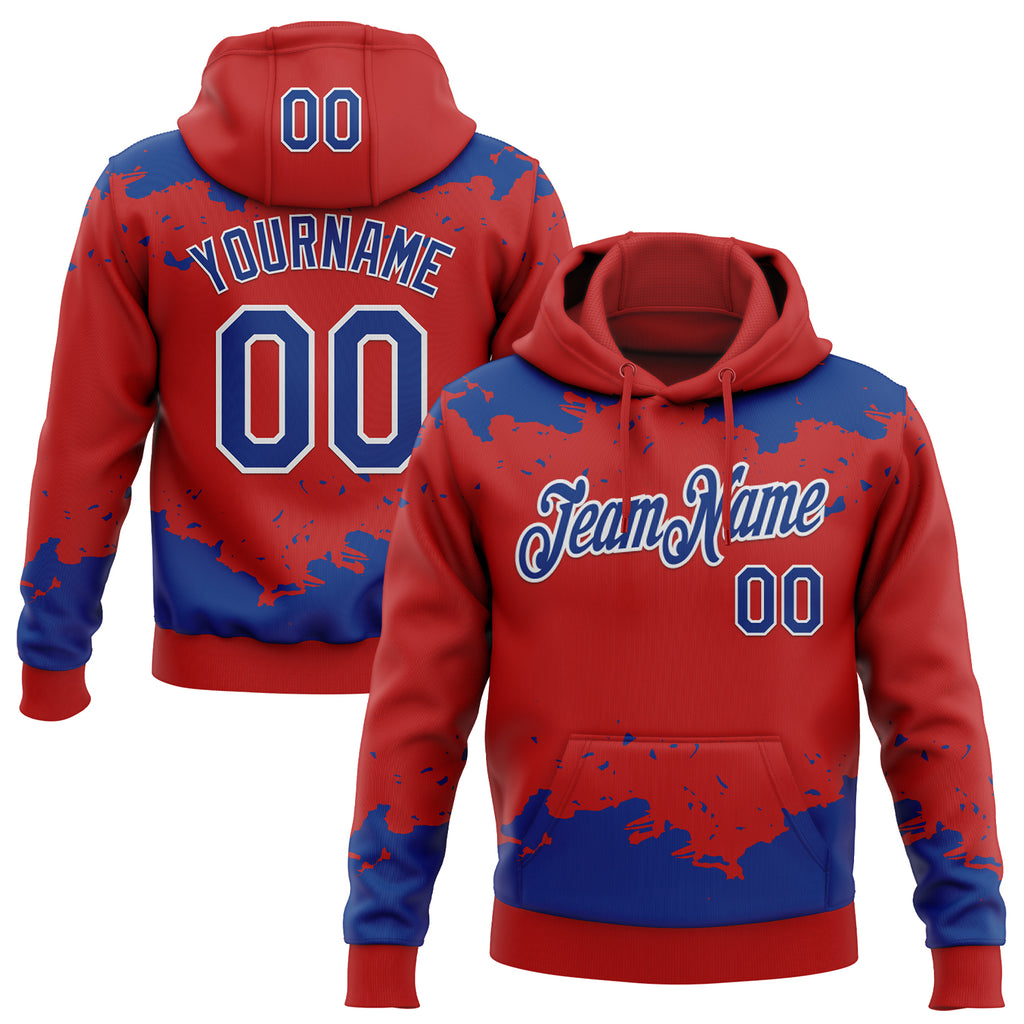 Custom Stitched Red Royal-White 3D Pattern Design Fragment Sports Pullover Sweatshirt Hoodie
