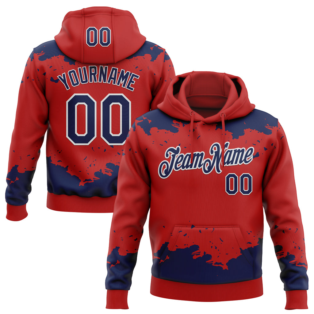 Custom Stitched Red Navy-White 3D Pattern Design Fragment Sports Pullover Sweatshirt Hoodie