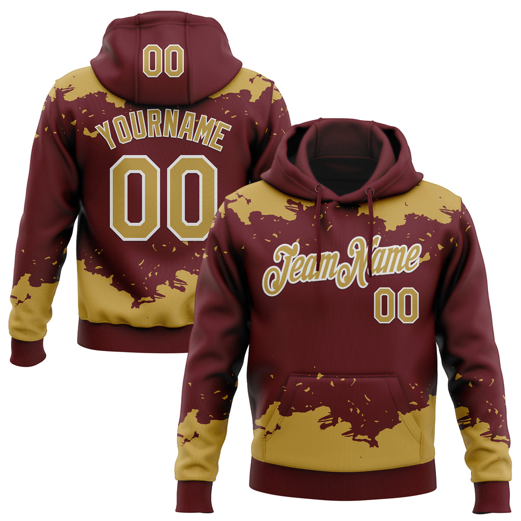 Custom Stitched Burgundy Old Gold-White 3D Pattern Design Fragment Sports Pullover Sweatshirt Hoodie