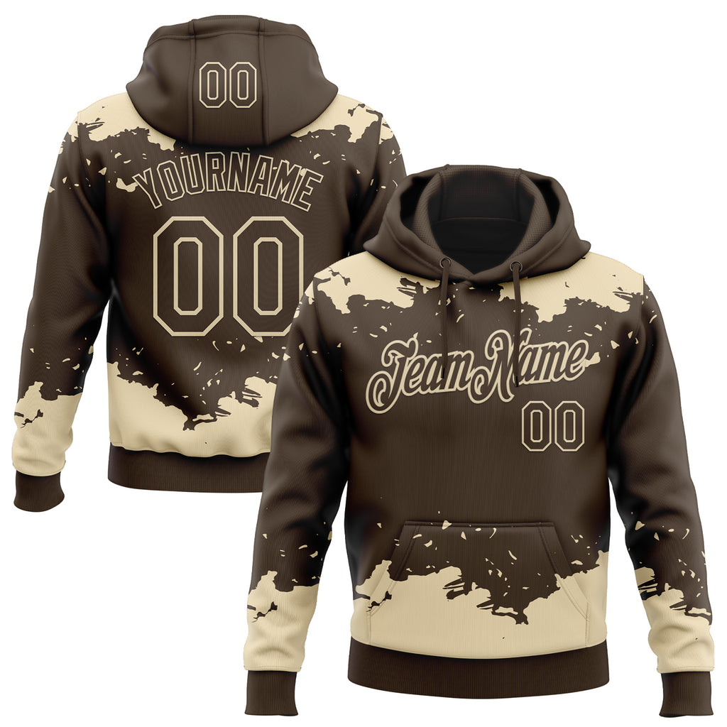 Custom Stitched Brown Cream 3D Pattern Design Fragment Sports Pullover Sweatshirt Hoodie