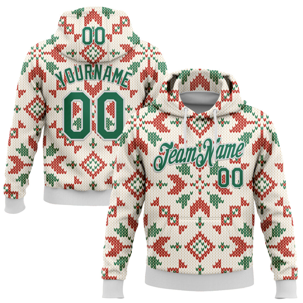 Custom Stitched City Cream Kelly Green-White 3D Christmas Sports Pullover Sweatshirt Hoodie