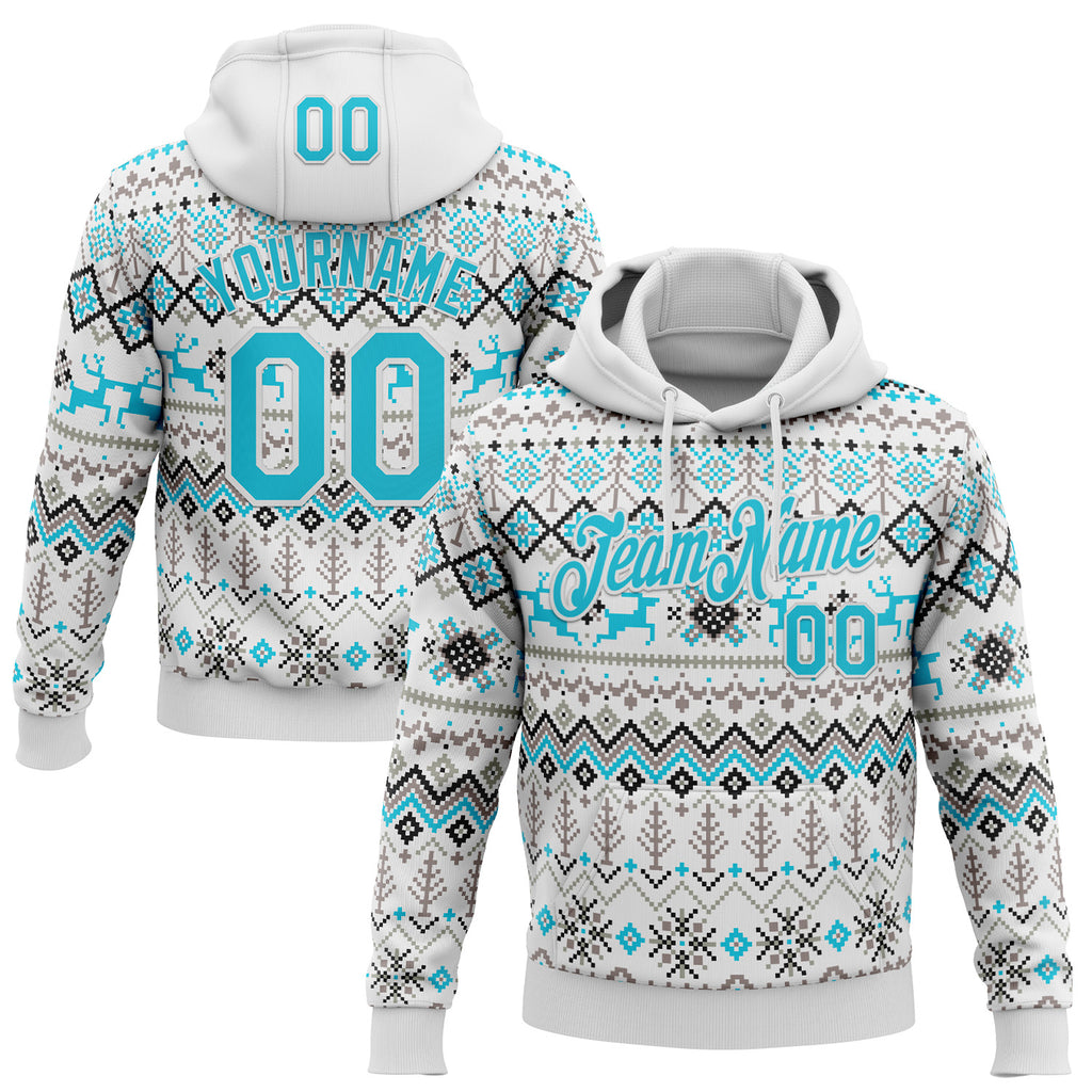 Custom Stitched White Lakes Blue-White 3D Christmas Ugly Sweater Sports Pullover Sweatshirt Hoodie