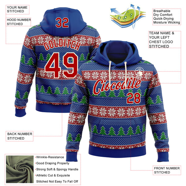 Custom Stitched Royal Red-Cream 3D Christmas Ugly Sweater Sports Pullover Sweatshirt Hoodie
