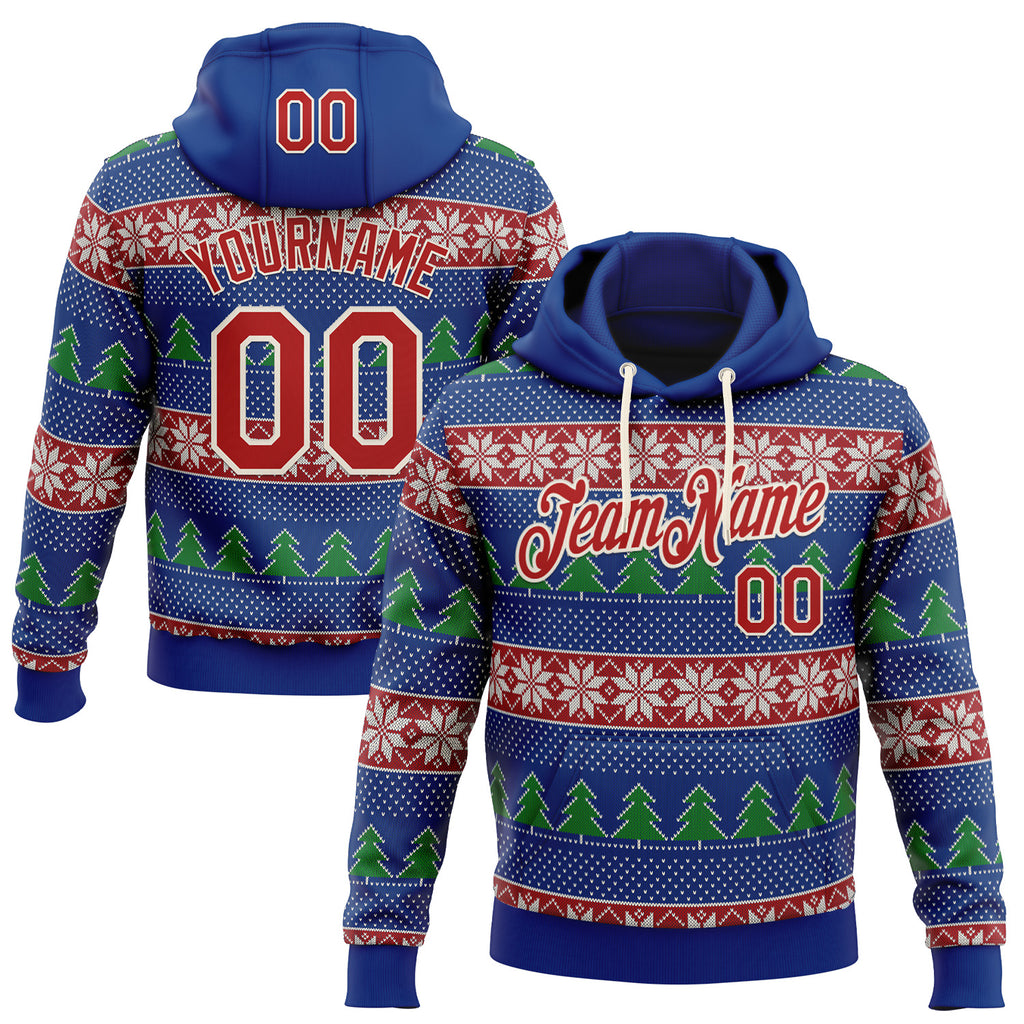 Custom Stitched Royal Red-Cream 3D Christmas Ugly Sweater Sports Pullover Sweatshirt Hoodie