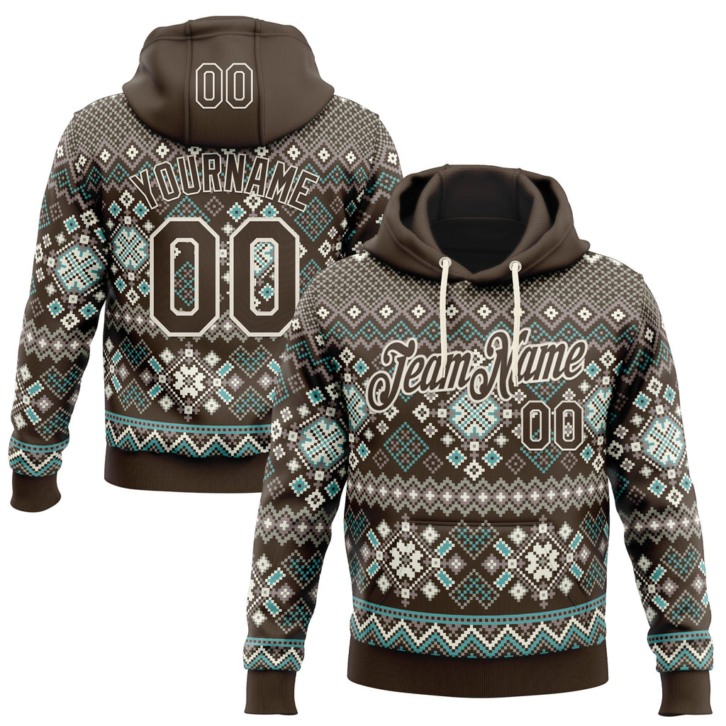 Custom Stitched Brown Brown-Cream 3D Christmas Ugly Sweater Sports Pullover Sweatshirt Hoodie