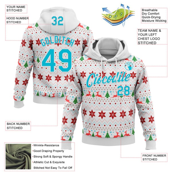 Custom Stitched White Lakes Blue-White 3D Christmas Ugly Sweater Sports Pullover Sweatshirt Hoodie
