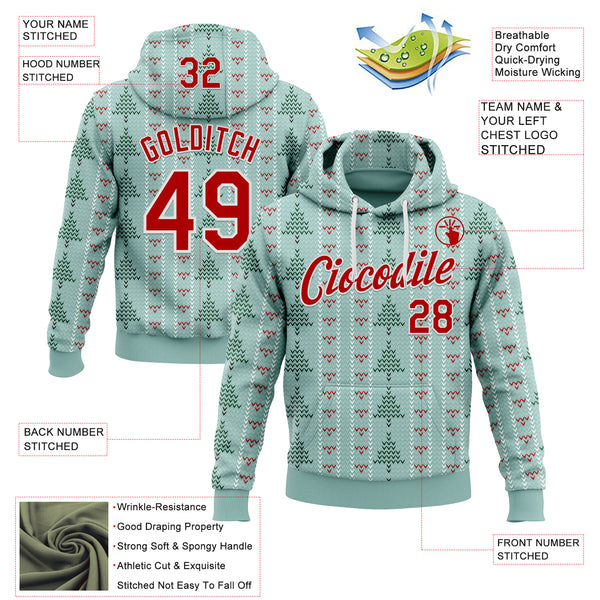 Custom Stitched Green Red-White 3D Christmas Ugly Sweater Sports Pullover Sweatshirt Hoodie