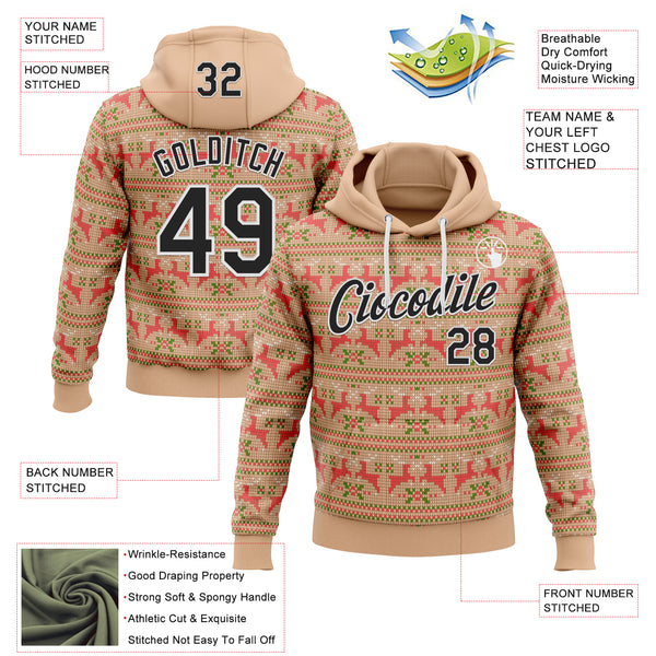 Custom Stitched Brown Black-White 3D Christmas Ugly Sweater Sports Pullover Sweatshirt Hoodie