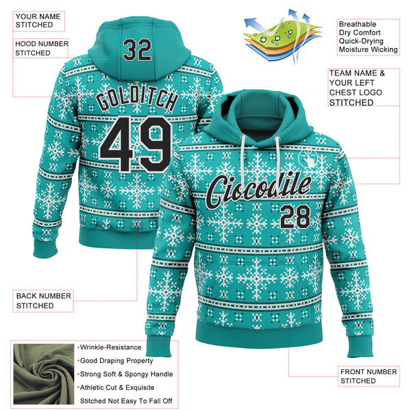 Custom Stitched Blue Black-White 3D Christmas Ugly Sweater Sports Pullover Sweatshirt Hoodie