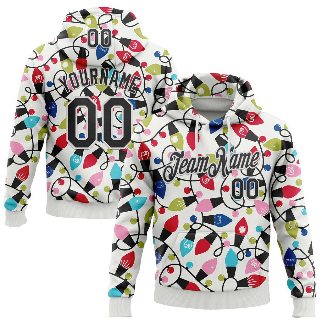 Custom Stitched White Black-White 3D Christmas Sports Pullover Sweatshirt Hoodie