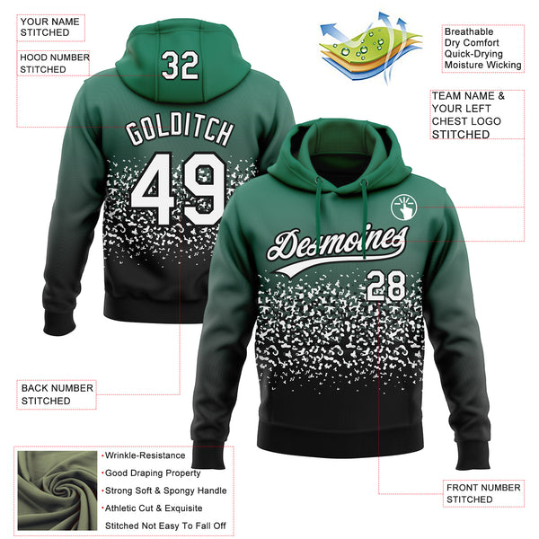 Custom Stitched Kelly Green White-Black 3D Pattern Design Abstract Shape Sports Pullover Sweatshirt Hoodie