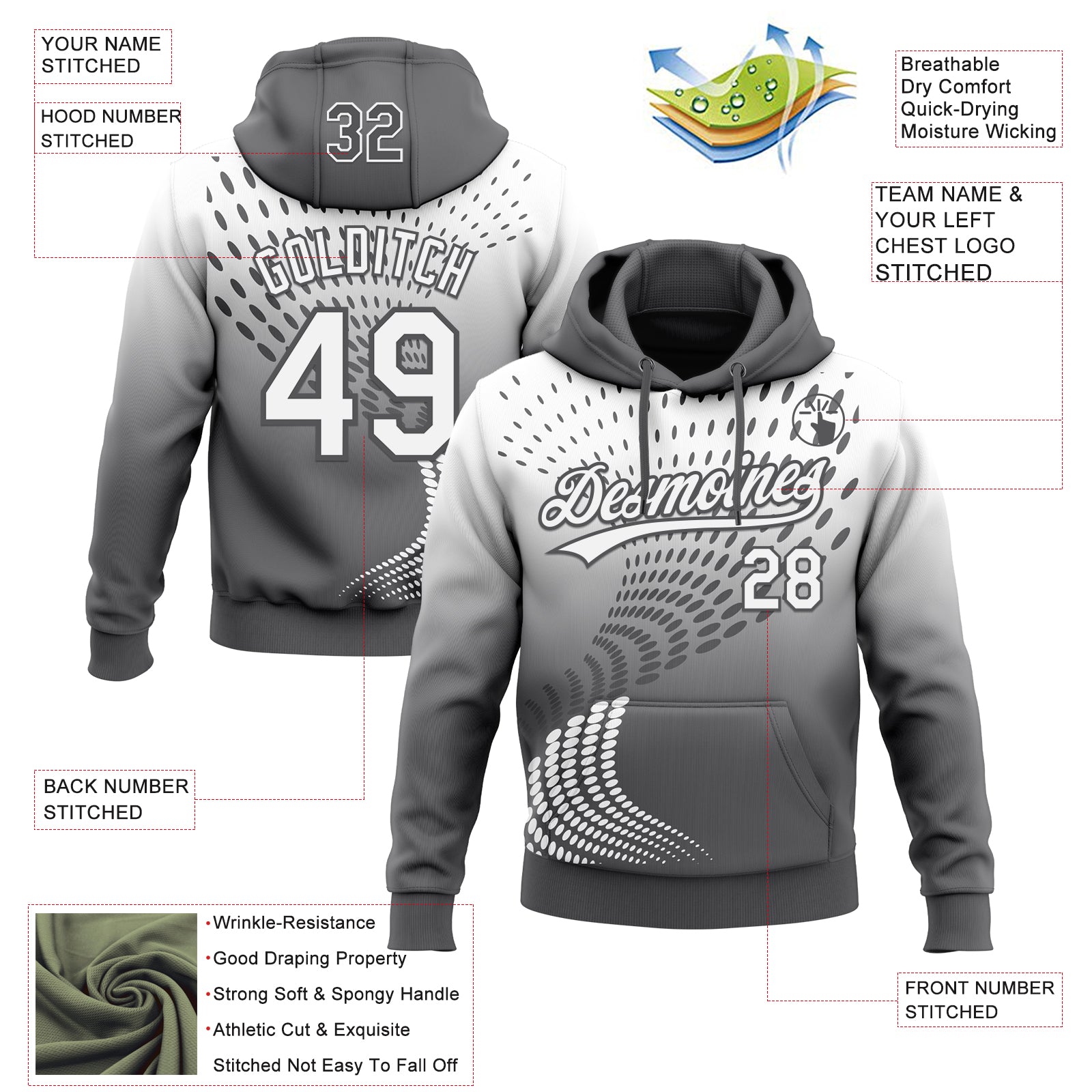 Custom Stitched Gray White-Steel Gray 3D Pattern Design Geometrico Graph Sports Pullover Sweatshirt Hoodie
