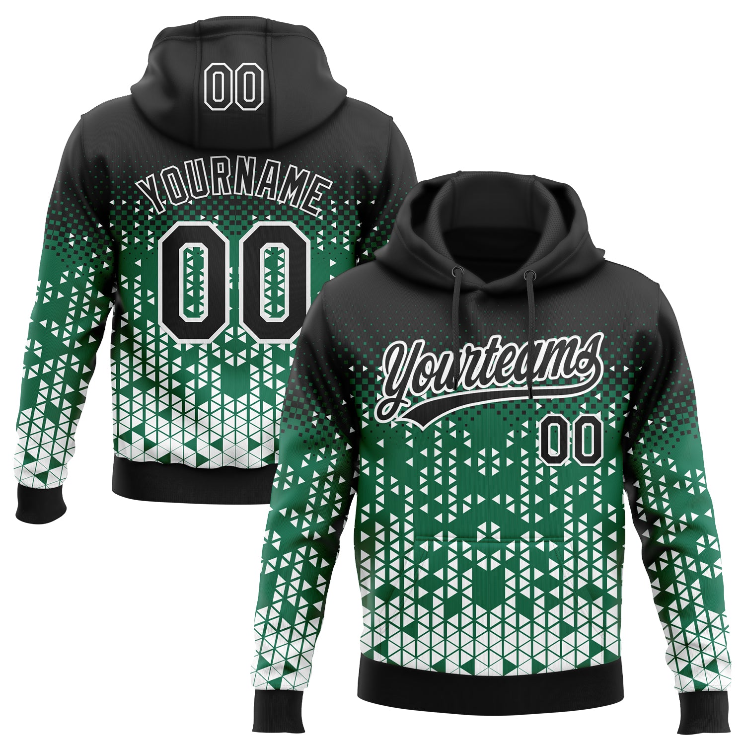 Custom Stitched Kelly Green Black-White 3D Pattern Design Geometrico Graph Sports Pullover Sweatshirt Hoodie