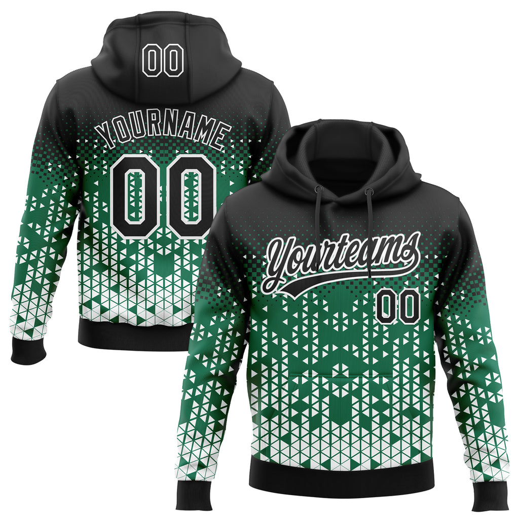 Custom Stitched Kelly Green Black-White 3D Pattern Design Geometrico Graph Sports Pullover Sweatshirt Hoodie