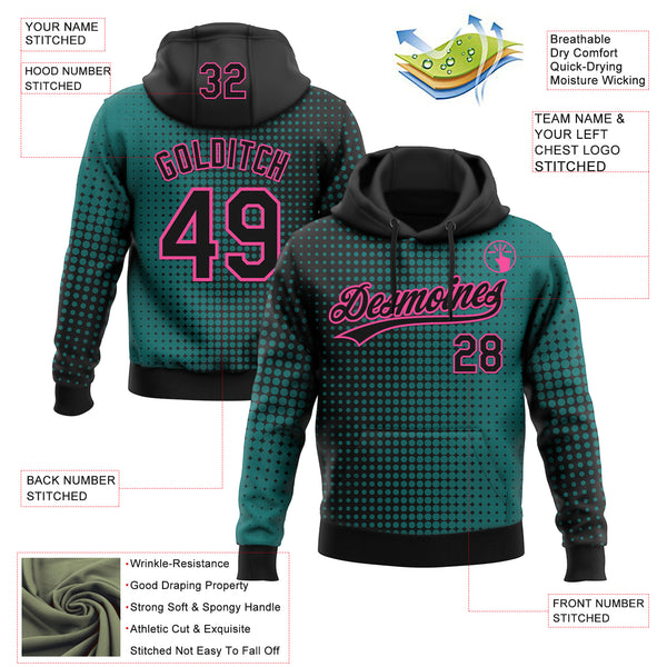 Custom Stitched Teal Black-Pink 3D Pattern Design Geometrico Graph Sports Pullover Sweatshirt Hoodie