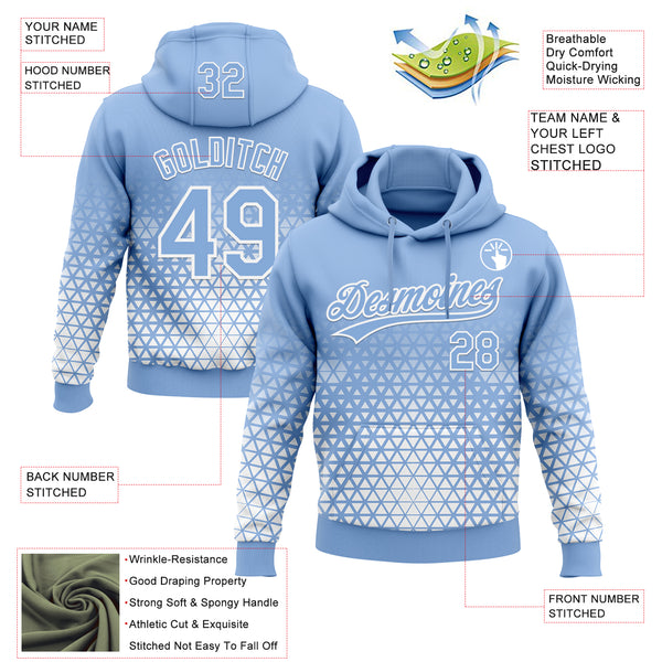 Custom Stitched Light Blue Light Blue-White 3D Pattern Design Geometrico Graph Sports Pullover Sweatshirt Hoodie