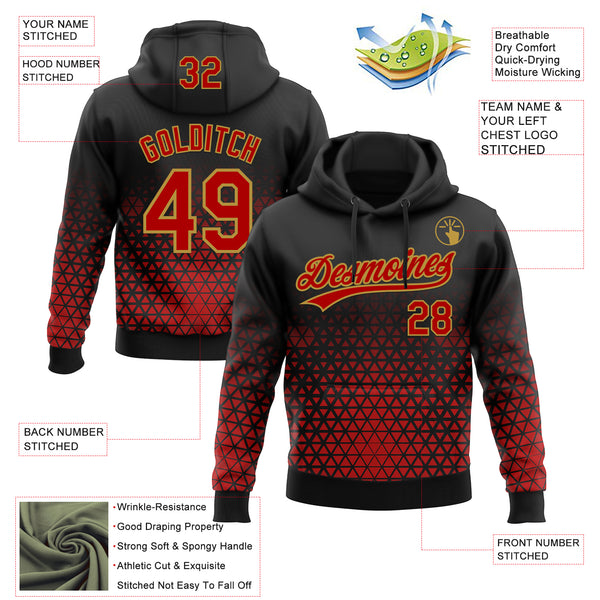 Custom Stitched Black Red-Old Gold 3D Pattern Design Geometrico Graph Sports Pullover Sweatshirt Hoodie