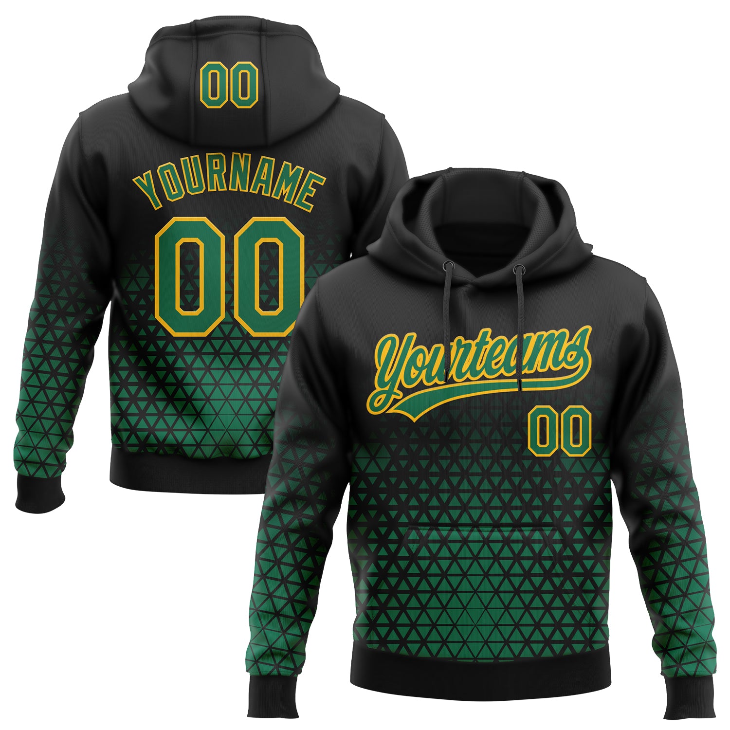 Custom Stitched Black Kelly Green-Gold 3D Pattern Design Geometrico Graph Sports Pullover Sweatshirt Hoodie