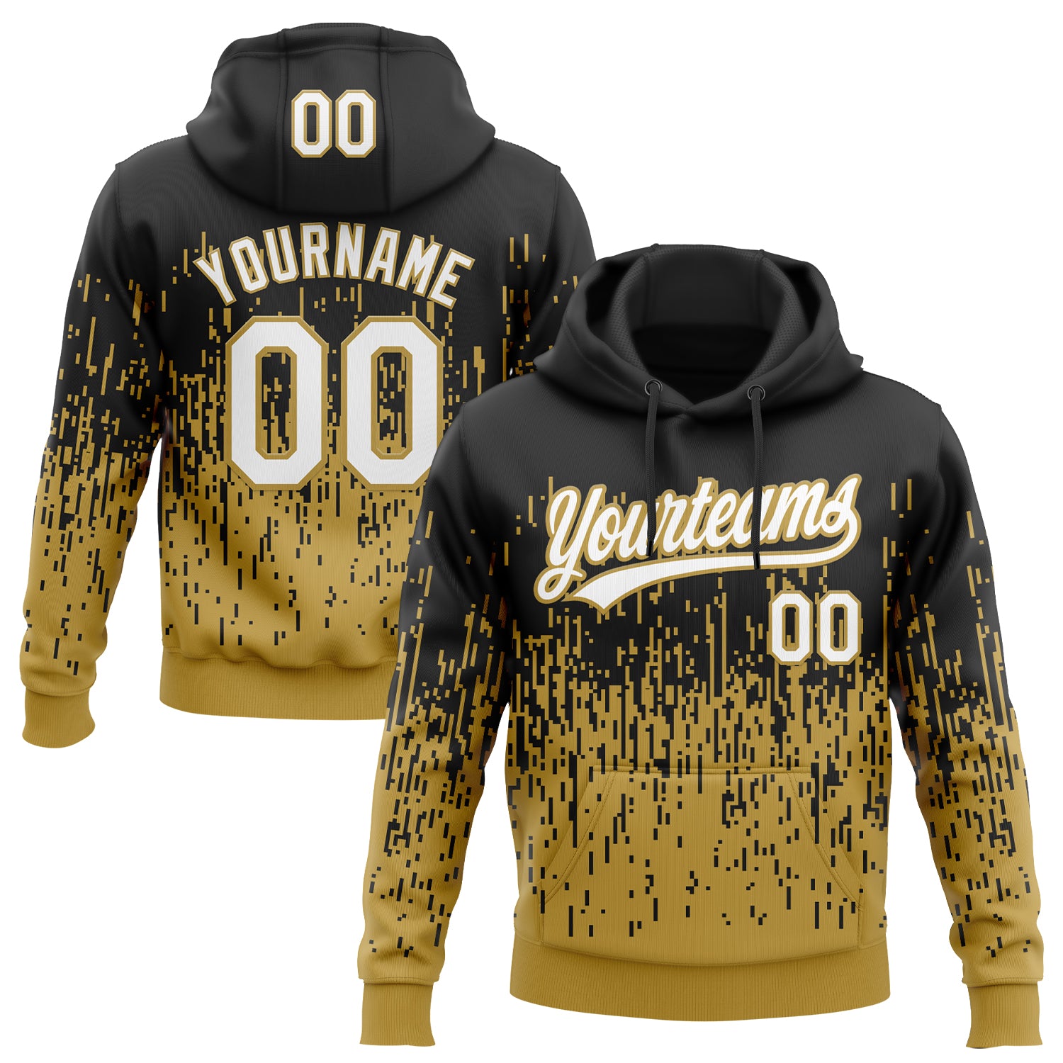 Custom Stitched Black White-Old Gold 3D Pattern Design Abstract Shape Sports Pullover Sweatshirt Hoodie