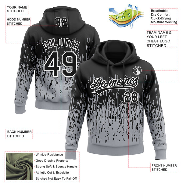 Custom Stitched Gray Black-White 3D Pattern Design Abstract Shape Sports Pullover Sweatshirt Hoodie