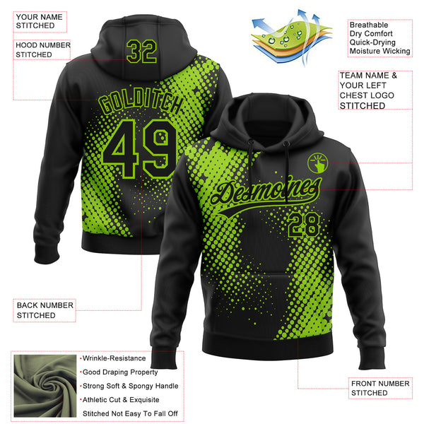 Custom Stitched Black Black-Neon Green 3D Pattern Design Geometrico Graph Sports Pullover Sweatshirt Hoodie