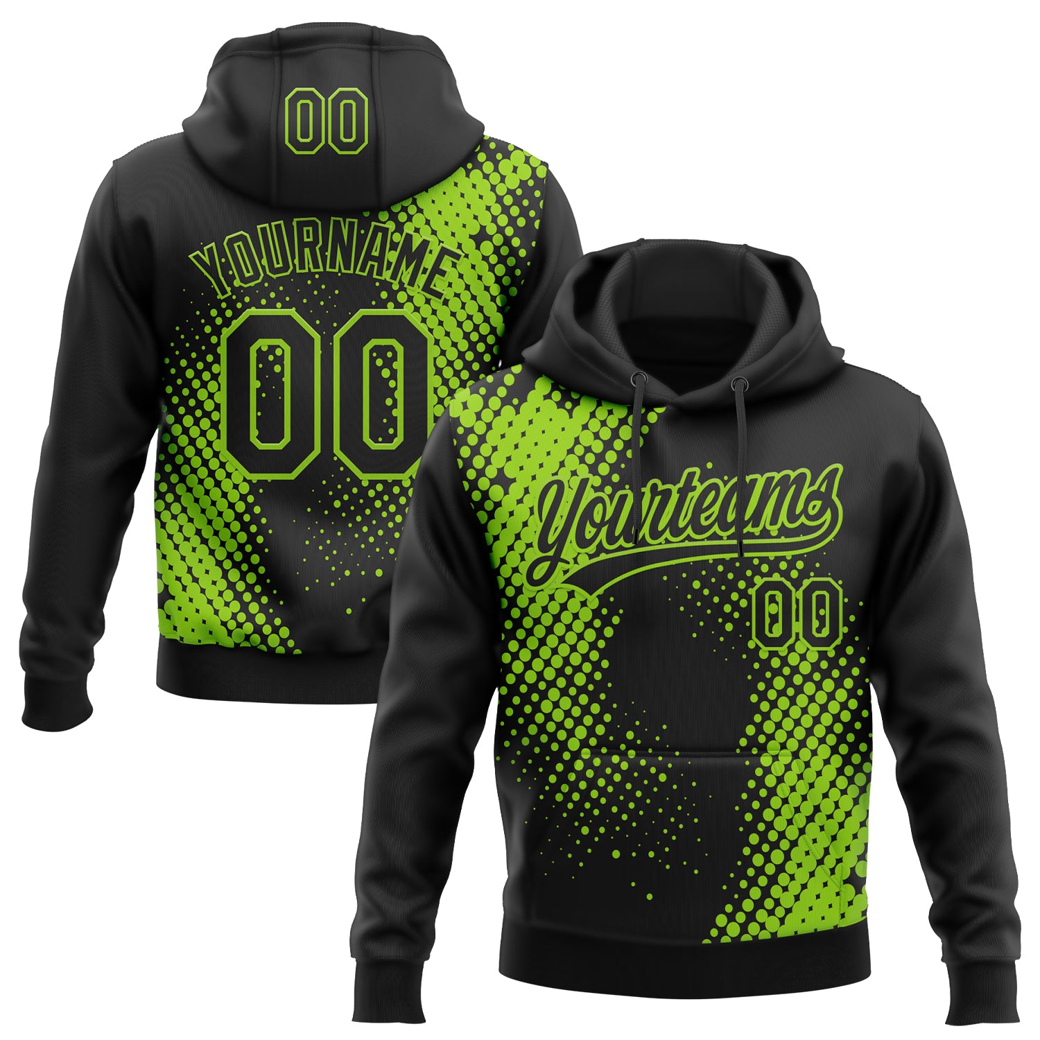 Custom Stitched Black Black-Neon Green 3D Pattern Design Geometrico Graph Sports Pullover Sweatshirt Hoodie