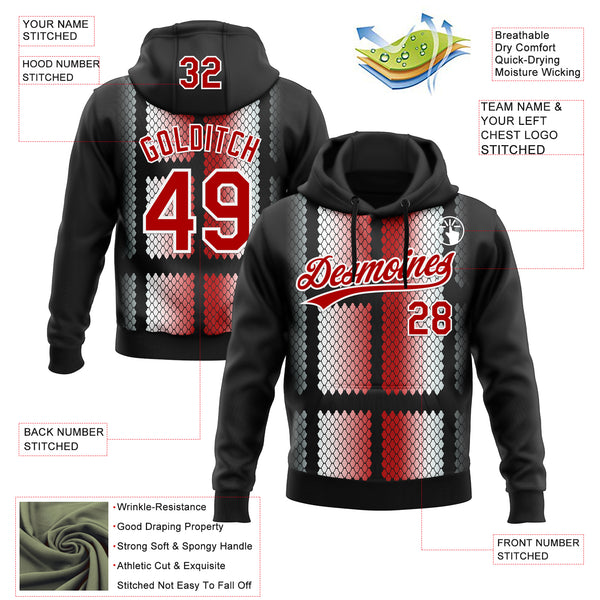 Custom Stitched Black Red-White 3D Pattern Design Geometrico Graph Sports Pullover Sweatshirt Hoodie
