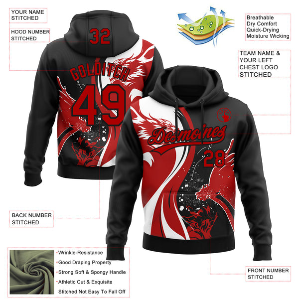 Custom Stitched White Red-Black 3D Pattern Design Wolf Sports Pullover Sweatshirt Hoodie