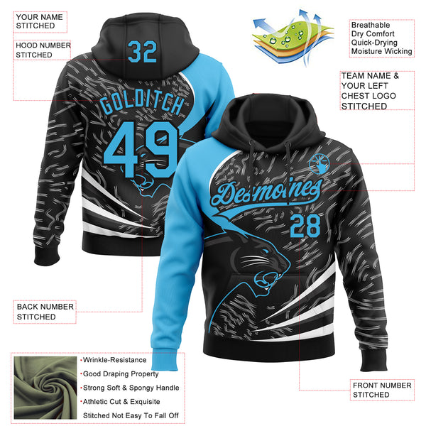 Custom Stitched Black Sky Blue-Black 3D Pattern Design Leopardo Sports Pullover Sweatshirt Hoodie