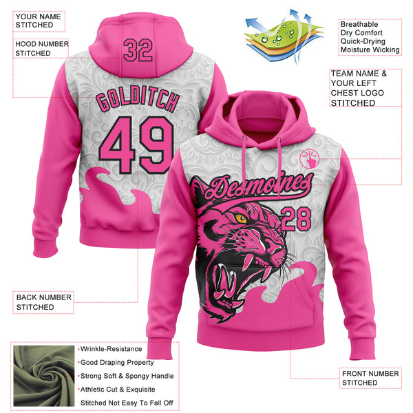 Custom Stitched Gray Pink-Black 3D Pattern Design Leopardo Sports Pullover Sweatshirt Hoodie