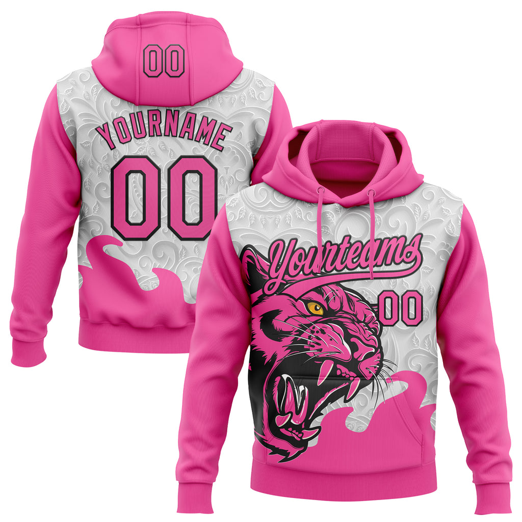 Custom Stitched Gray Pink-Black 3D Pattern Design Leopardo Sports Pullover Sweatshirt Hoodie
