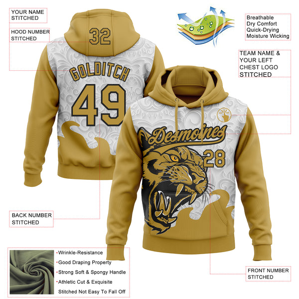 Custom Stitched Gray Old Gold-Black 3D Pattern Design Leopardo Sports Pullover Sweatshirt Hoodie
